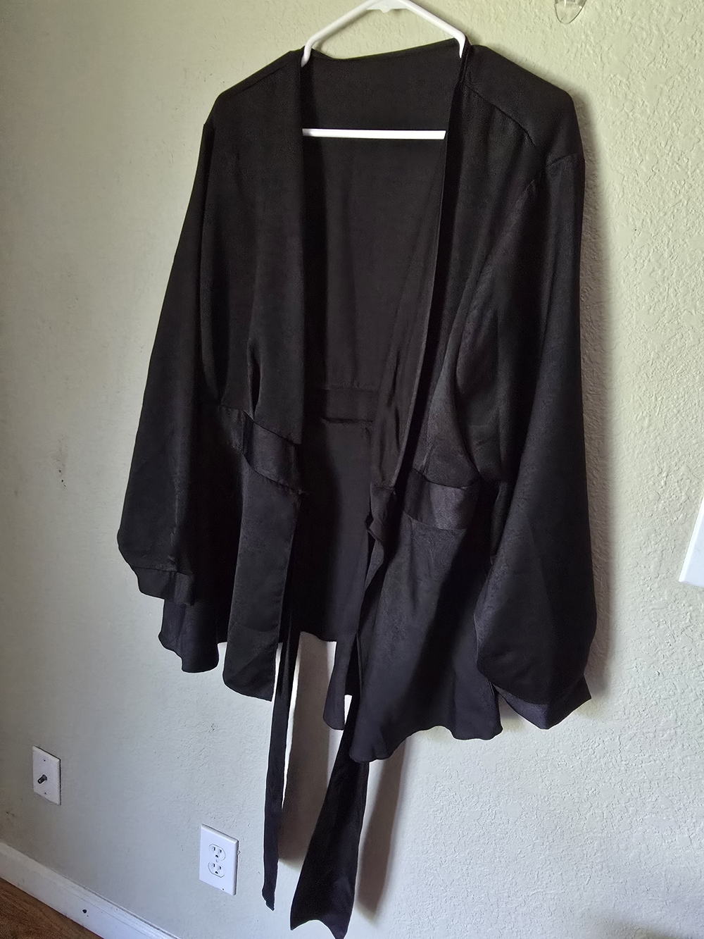 SHEIN Black Open Front Draped Cardigan with Tie